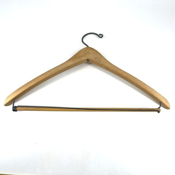 3 Ct VTG WISHBONE Wishbone-Shaped Wood Coat Suit Hangers Locking Pants Bar - Picture 12 of 13